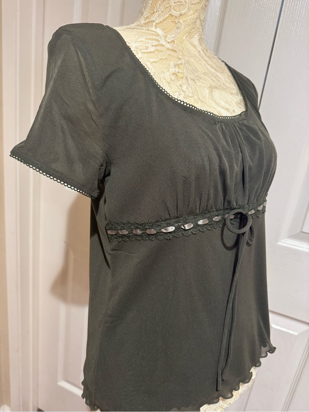 Elegant Scoop Neck Chiffon Blouse in Dark Olive - Picture 5 of 6